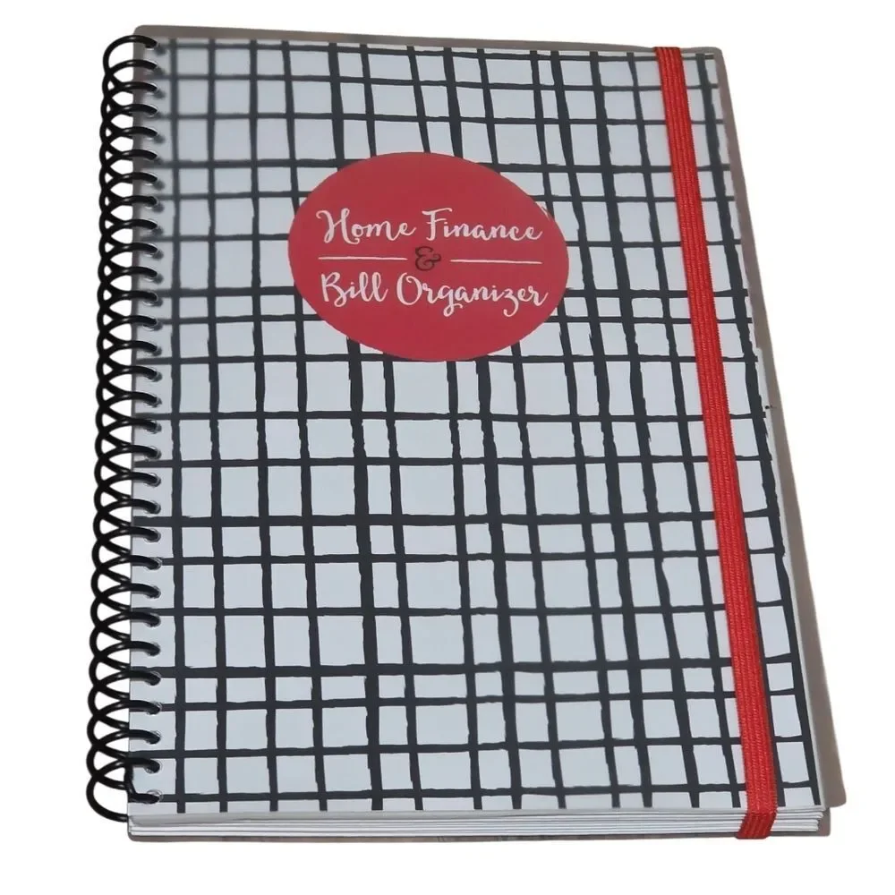 Home Finance / Bill Organizer Black and White Grid with Red Elastic